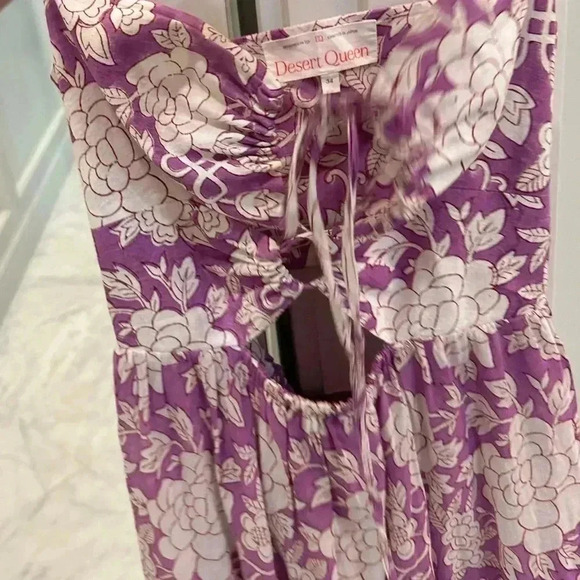 Dress with tie up pulls | size xs/34 | lilac and white - Picture 11 of 13